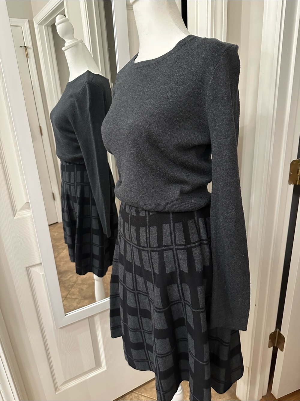 Cynthia Rowley Charcoal Gray and Black Long Sleeve Sweater Dress NWT